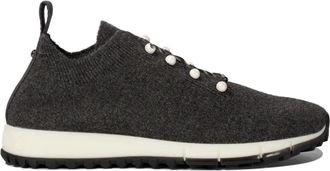 Jimmy Choo London Grijze Sneakers met Parel Eyelets - Dames - Sneakers - Grijs - 41 EU - Kasjmier - Schoenen