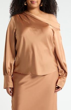 Renee C Drop Shoulder Satin Top in Caramel at Nordstrom Rack, Size 2X