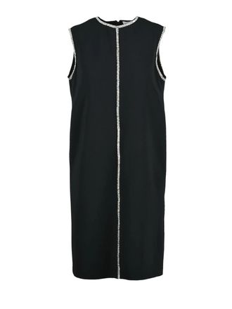 Sportmax Sleeveless Black Viscose Stretch Dress with Rhinestone Embellishments