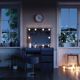 Vicco Tocador Sherry, Antracita, 90 Cm Con Iluminaci&oacute;n Led Y Taburete