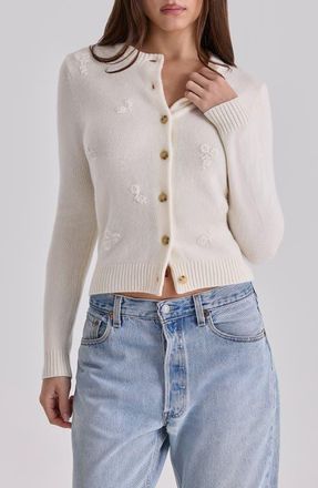 House of CB Poppie Embroidered Wool & Cashmere Cardigan in Ivory at Nordstrom, Size X-Small