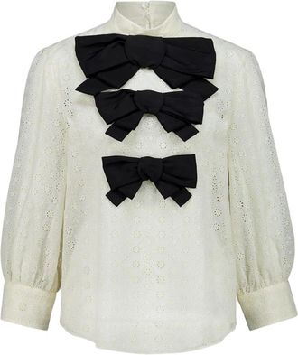 Valentino Garavani Broderie Anglaise katoenen blouse met strikdetail - Dames - Blouses - Wit - S - Katoen - Overhemden