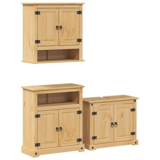 vidaXL Juego De Muebles De Ba&ntilde;o Corona 3 Pzas Madera Maciza Pino Vidaxl