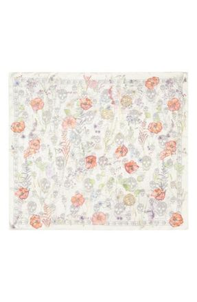 Alexander McQueen Spider Floral Silk Twill Chiffon Scarf in Ivory/Medium Grey at Nordstrom