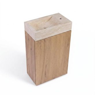 Saniclass Holz Atelier Toiletmeubelset - 40x60.5cm - 1 deur - fontein travertine - kraangat rechts - eiken natural