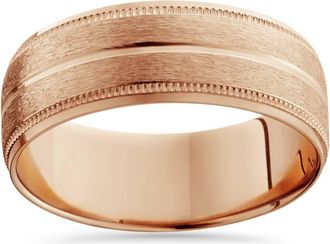 Pompeii3 14K Rose Gold Mens Brushed Milgrain Beveled Wedding Band 8mm Size Selectable
