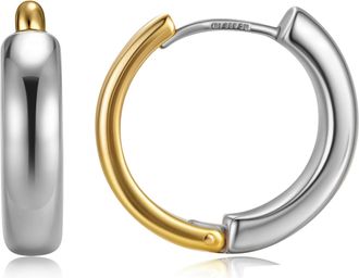 MAX + STONE Gold Plated and 925 Sterling Silver Two Tone Reversible Hoop Earrings 16mmto18mm