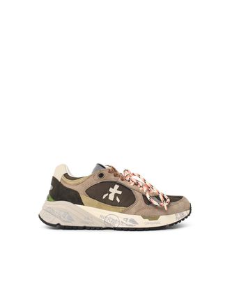Premiata Brown and Beige Leather Blend Sneakers with Logo Embroidery