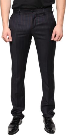 Dolce & Gabbana Mens Classic Fit Pinstripe Trousers - Black Wool - Size EU 46 (Mens)