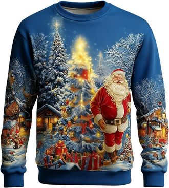 Generic Christmas Jumpers for Men, Novelty Funny Xmas Reindeer Jumpers, Santa Claus Sweatshirt Nordic 3D Print Graphic Pullover Sweaters, Vacation Holiday Win
