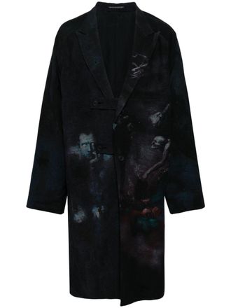 Yohji Yamamoto single-breasted graphic-print coat - Zwart