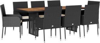 vidaXL Set De Comedor De Jard&iacute;n 9 Pzas Y Cojines Rat&aacute;n Sint&eacute;tico Negro Vidaxl