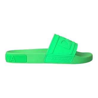 Dolce & Gabbana Green Leather Slide Sandals Beachwear Shoes