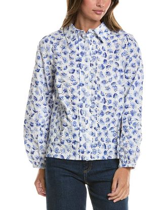 CeCe by Cynthia Steffe Collared Pintuck Ruffle Button Down Top
