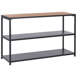 Beliani Estanter&iacute;a De Acero Isla De Cocina De Jard&iacute;n Base De Acero Encimera De Madera Pl&aacute;stica 150x50x90 Cm Negro Madera Clara Avetrana