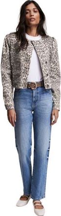 Mint Velvet Leopard Print Denim Jacket in Neutral at Nordstrom, Size X-Large