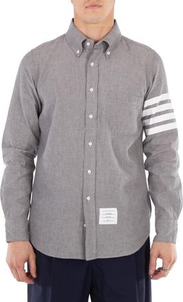 Thom Browne 4-Bar Chambray Shirt In Med Grey, Brand Size 1 (Small)