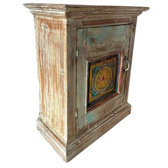 Wanderlust Deco Mesita de madera acabado artesanal marr&oacute;n 56x28x68h cm