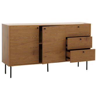 Hhg Cassettiera Hhg 292, Credenza, 3 Cassetti 2 Ante, Stile Scandinavo Metallo Legno Melamina Mvg 85x150x40cm, Naturale