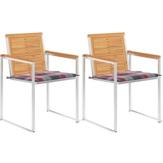 vidaXL Vidaxl - Sillas De Jard&iacute;n Con Cojines 2 Uds Madera Maciza Teca Y Acero