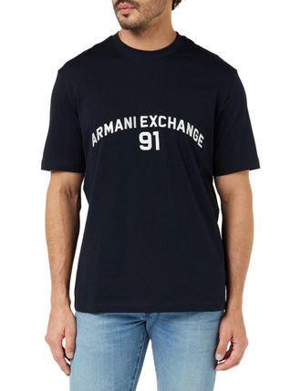 A|X Armani Exchange Mens Big Embroidered Logo Regular Fit T-Shirt, Navy, M