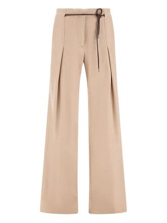 Herno belted trousers - women - Wool/Metallised Fibres/Elastane/Calf Leather - 40 - Brown