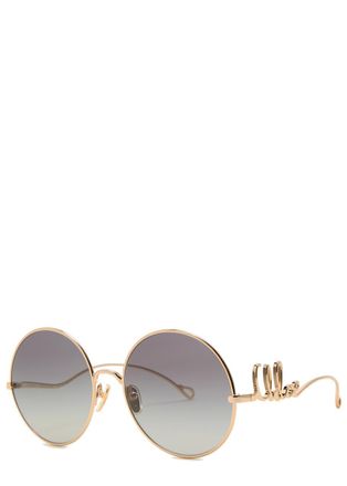 Chlo&eacute; Logo Round-frame Sunglasses - Grey - One Size