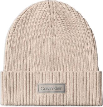 Calvin Klein ribbed logo beanie - men - Fabric - One Size - Neutrals