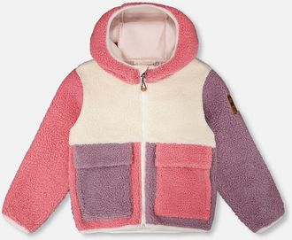 Deux par Deux Girl Long Sleeve Fleece Jacket in Pink Colorblock at Nordstrom, Size 12-18M