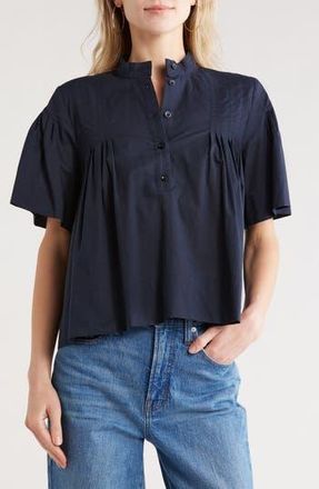Frame Denim Short Sleeve Pleated Button-Up Top in Navy at Nordstrom Rack, Size X-Small