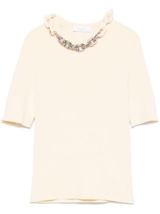 Paco Rabanne Beige Silk And Cotton T-Shirt With Chain