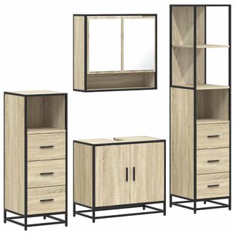 Berkfield Home 4&not;Piece Bathroom Furniture Set&not;Sonoma Oak Engineered Wood in Brown