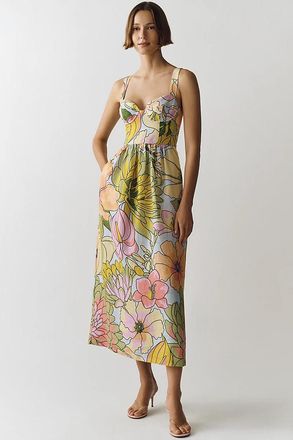 Farm Rio 100% Linen Printed Midi Dress