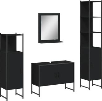 vidaXL Vidaxl - Juego De Muebles De Ba&ntilde;o 4 Piezas Madera De Ingenier&iacute;a Negro