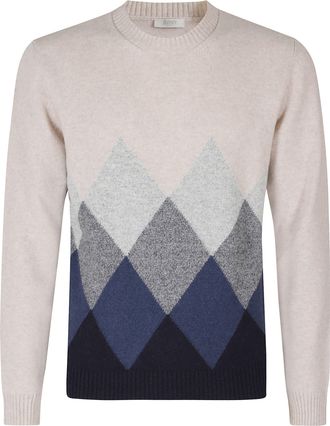 Seventy Diamond Pattern Wool-Blend Crew-Neck Sweater