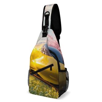 Generic Train Rapeseed Flowers Cherries Unisex Shoulder Bags Casual Crossbody Chest Bag Sling Backpack for Hiking Cycling Travel