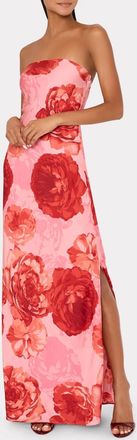 Milly Vera Satin Floral Dress In Pink Multi