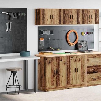 vidaXL Armadi da Garage 2 pz Legno Antico in Legno Multistrato Vidaxl