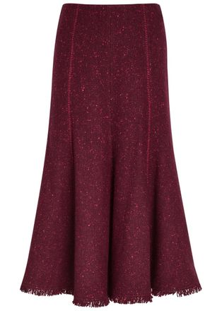 Gabriela Hearst Amy Speckled Wool and Cashmere-blend Midi Skirt - Bordeaux - 42 (UK10 / S)