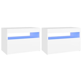 vidaXL Vidaxl - Mesita De Noche Luces Led 2 Uds Contrachapada Blanco 60x35x40cm