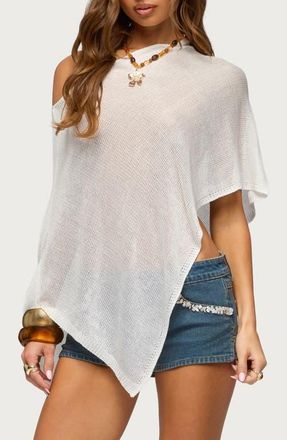 Edikted Azalia One-Shoulder Semisheer Poncho in White at Nordstrom, Size X-Large