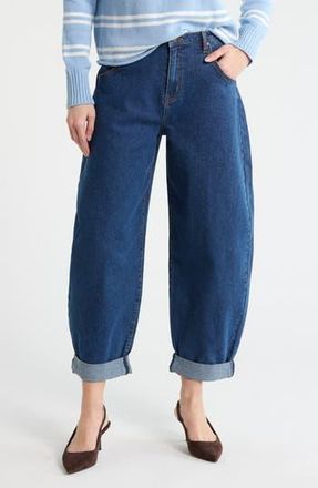 Vigoss High Waist Cuffed Barrel Leg Jeans in Dark Wash at Nordstrom Rack, Size 24