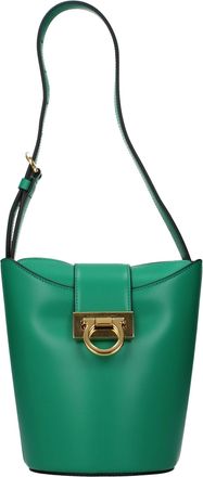 Ferragamo Green Leather Shoulder Womens Bag