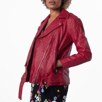 Michael Kors Ladies Crinkled Leather Moto Jacket, Size Medium