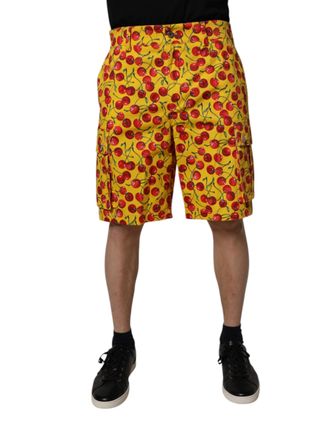 Dolce & Gabbana Mens Cherry Print Cargo Shorts - Gold Cotton - Size EU 48 (Mens)