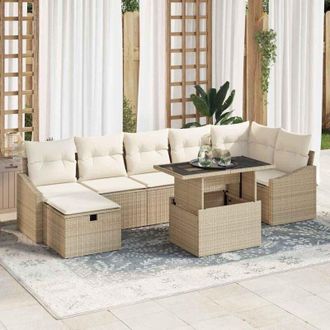 vidaXL Vidaxl - Conjunto De Sof&aacute; De Jard&iacute;n Con Coj&iacute;n 8 Pcs Beige Polirat&aacute;n