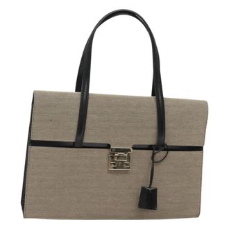 Gucci Lady Lock Canvas Beige Canvas Handbag (Pre-Owned)