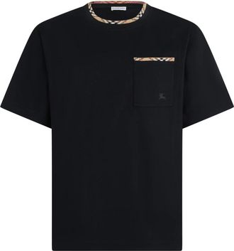 Burberry Check Trim Katoenen T-shirt - Heren - T-shirts - Zwart - M - Katoen - Tops