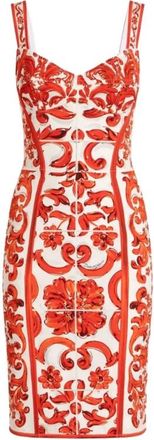 Dolce & Gabbana Korte jurk van charmeuse met Majolica-print - Dames - Korte kleedjes - Veelkleurig - S - Kleedjes
