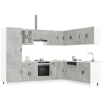 vidaXL Mueble Cocina Porto Gris Hormig&oacute;n 14 Pzas Madera Contrachapada